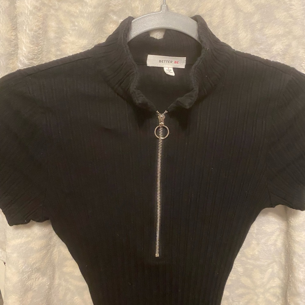 Better Be Black Ribbed Zip-Up Dress